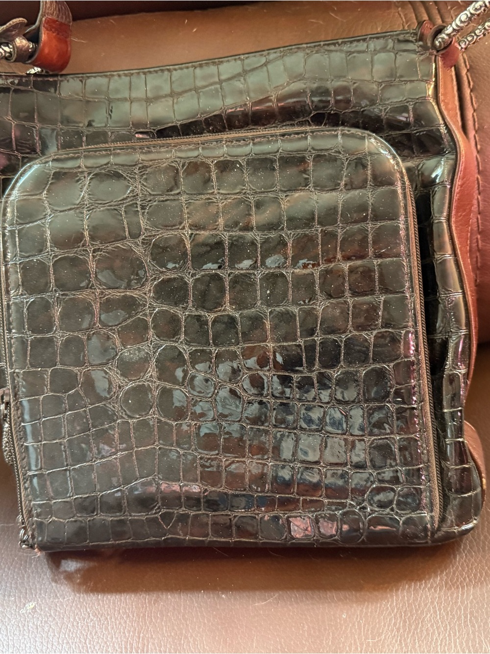 Brighton Brown Croc-Embossed Crossbody Bag